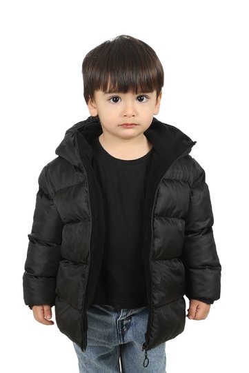 Boys' Black Fleece-Lined Hooded Waterproof Wind-Resistant Puffer Winter Coat & Jacket