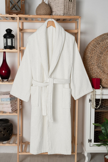 100% Cotton Unisex Cream Color Bathrobe - High Water Absorbent & Soft Shawl Collar Bathrobe -