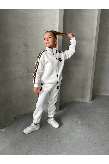 Girl's Tracksuit Set Zippered 100% Cotton Bottom Top Raised Set