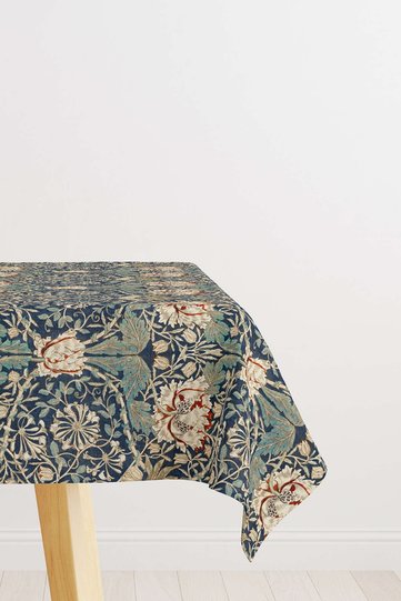 Cream Navy Blue Ramadan Themed Flower Patterned Digital Printed Tablecloth Cgh1338-ms