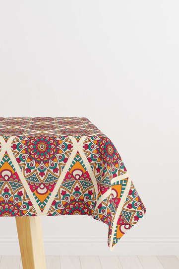 Orange Pink Ramadan Themed Mandala Patterned Digital Printed Tablecloth Cgh1343-ms