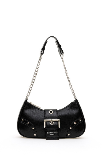 Premium Line Black Cracked Patent Leather Women's Shoulder Bag 05Pc24K24403