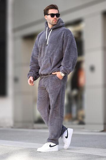 Smoked Pocket Detailed Fleece Men's Tracksuit Set E5961