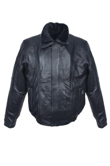 Oversized Black Color Men's Leather Coat with Plush Collar and Inside