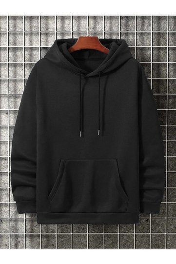 Black Hooded Plain Sweat