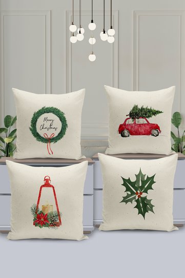 Set of 4 Throw Pillow Covers New Year's Christmas Pattern Double-Sided Digital Printed