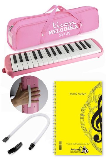 Melodika 32-Key Pink with Cloth Bag 1 Piece Music Book A4 Plastic Cover 40 Sheets with Spral 1 Piece H