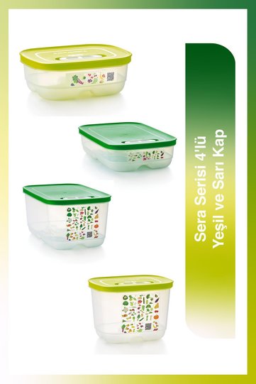 Sera Series 4 Green and Yellow Refrigerator Storage Containers