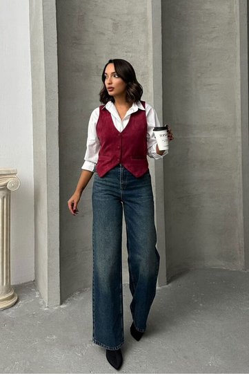 Suede Vest - Burgundy |   Vmf1528 - Claret Red