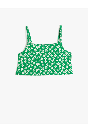 Strappy Floral Cotton Blend Crop Tank Top