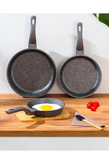3737 Fry Pan Casting Granite 3 Piece Pan Set Gray (20-24-28 cm)