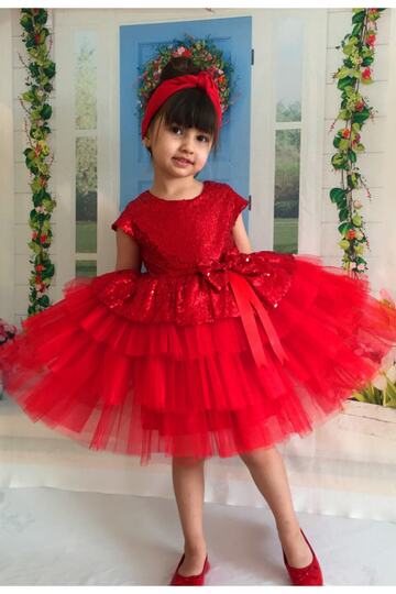 Girl's Red Tulle Evening Dress