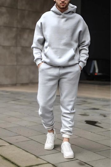 Men's Hooded Loose Cotton-Inner Jogger Tracksuit Set