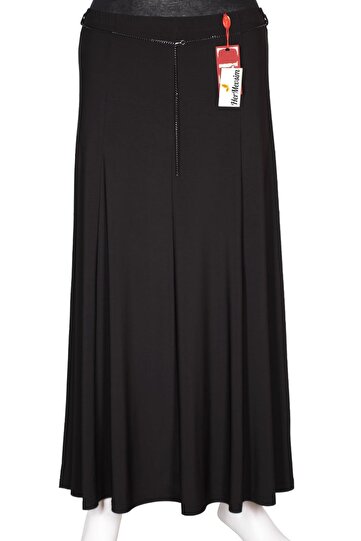 Women's Safa Sandy Fabric Pieced Unlined Elastic Black Skirt