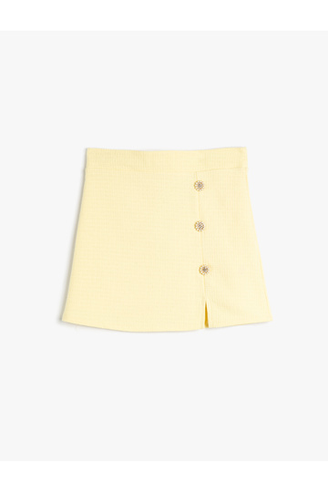Tweed Skirt Floral Button Detailed Slit Detail