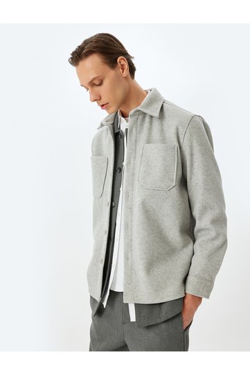 Viscose Blend Pocket Detailed Long Sleeve Stamp Shirt Jacket