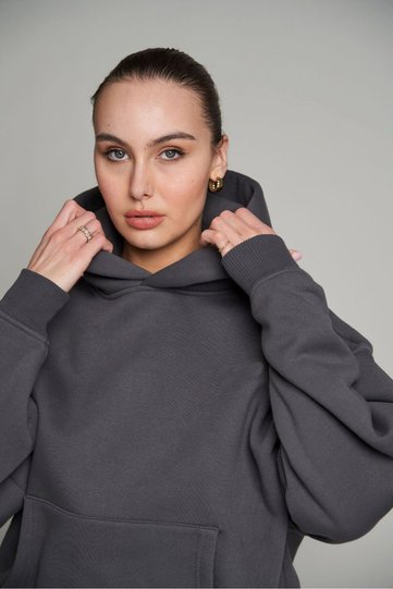 Women's Oversize Sweatshirt Hoodie Basic Smoked – Hooded, Kangaroo Pocket, 3 Thread Ribbed