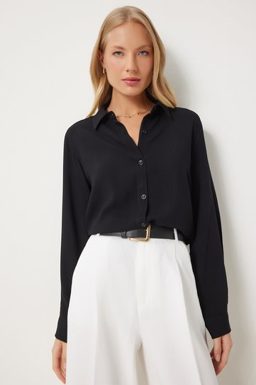 Women's Black Comfortable Fit Viscose Shirt To00153