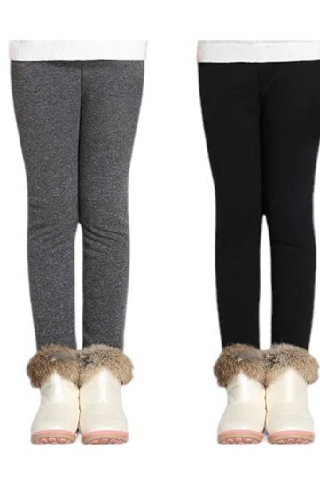 Girls' Thermal Underwear with Fleece Inside, Anthracite Dark Gray & Black, 2-Piece Elastic Waist Lycra Tights