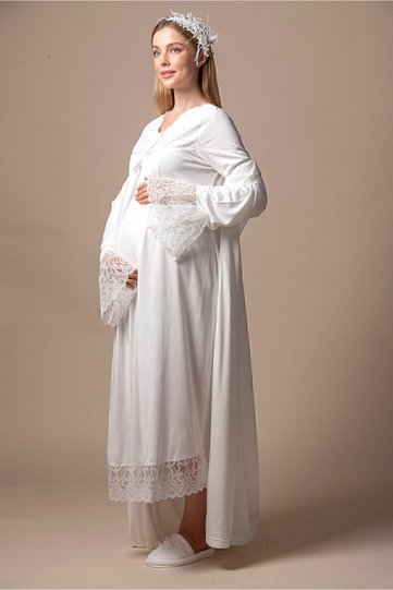 Effortt Ecru With Robe Maternity Postpartum Nightgown Set