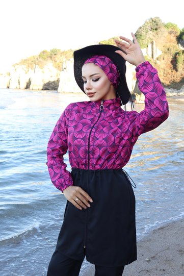 Fully Covered Hijab Swimsuit with Adjustable Elastic Waist, Set of 3