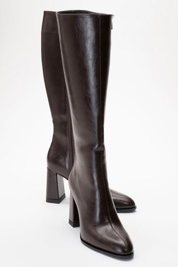 DECER Brown Leather Women's Heeled Boots