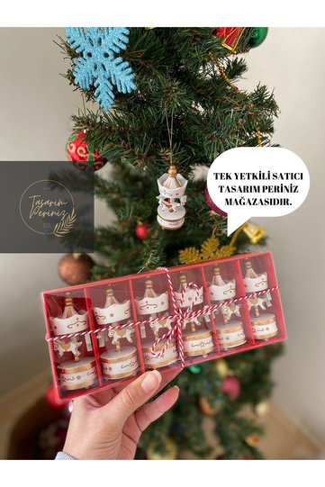 Christmas Ornament, Christmas Gift, Special Day Gift, Set of 6 Wooden Carousel, White