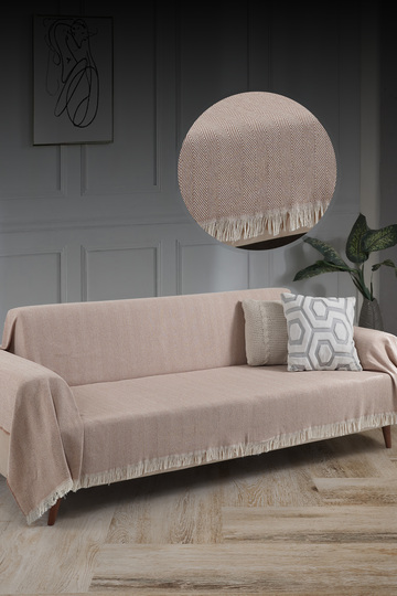 Fringed Sofa Cover 100% Cotton | Sofa Throw 180x300 Cm Beige
