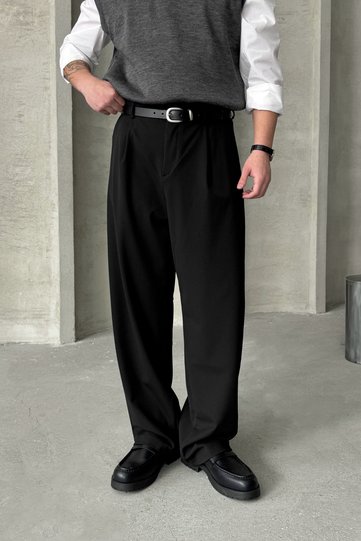 Men's Pleated Extra Baggy Fit Fabric Pants