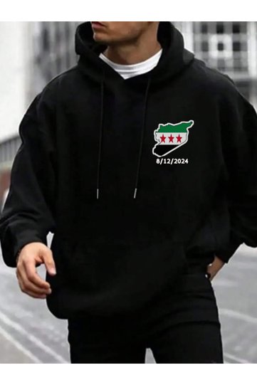 Universe Winter Sweatshirt Syria Flag Hama Printed Oversize Thick Hooded Hoodie