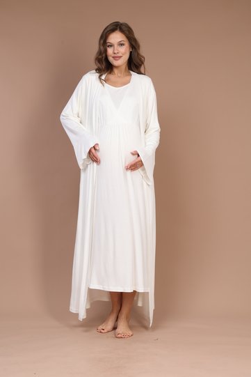 Double Breasted Plain Maternity Nightgown Set