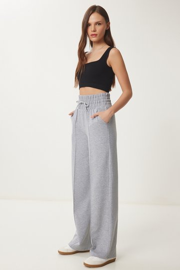 Women's Gray Pocketed Basic Knitted Sweatpants XR00018