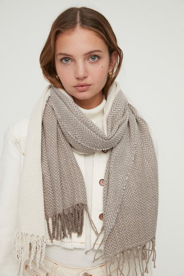 Ecru Pattern Blocky Soft Textured Women's Scarf TWOAW22AT0052
