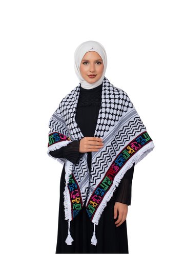 Black Checkered Palestinian Keffiyeh with Tassels from the Cities of Palestine S300005