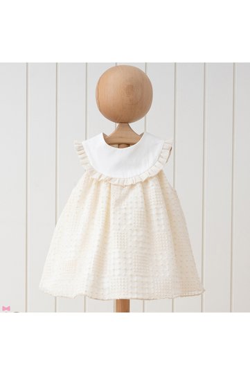 Cotton Dress with Embossed Detail for Little Princess - Elegant Ruffle Sleeve
