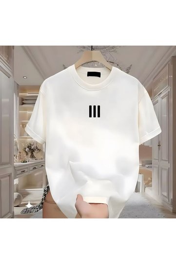 3 Lines Printed White Men's Tshirt