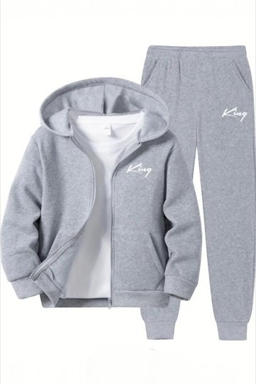 King Printed Zippered Boy's Bottom Top Tracksuit Set