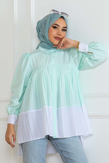 Pleated Shirt Water Green 2131