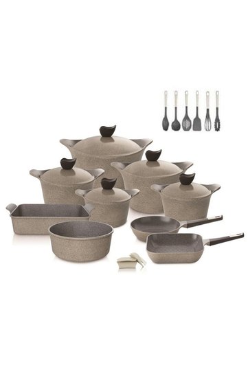 Aeni,Cooking set 20pcs,Die cast aluminum,Ecolon coating,non stick,Gray Marble color.