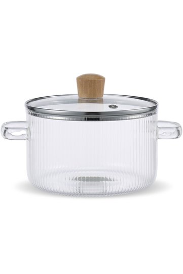 1600ml Glass Saucepan Clear Cooking Pot with Lid 1.6L Heat Resistant Glass Soup Pot Dual Handles Gla