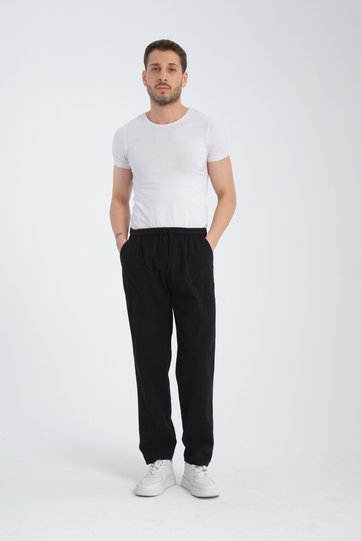 Black Color Men's Summer Linen Blend Pants