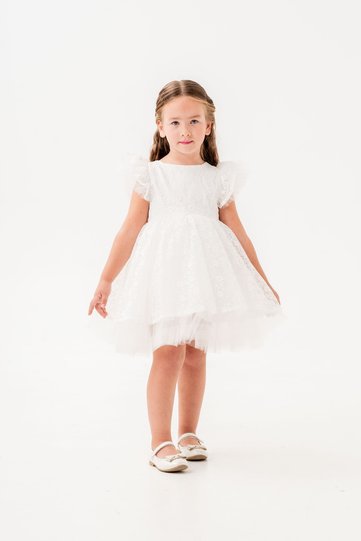 Lace Girls' Formal Dress with Bow Detail on the Back