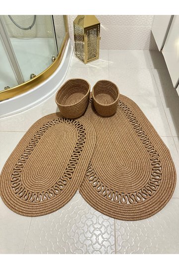 Jute, Straw, Bathroom Mat Set, Bathroom Basket Set, Toilet Set
