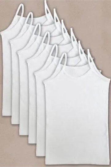 Girl's White Combed Cotton Thread Strap Undershirt, 6-pack