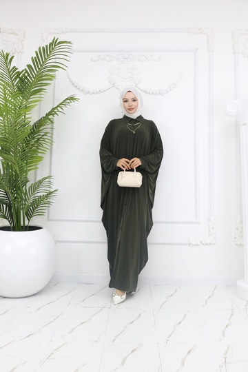 Women's Collared Buttoned Long Ferace Hijab Dress