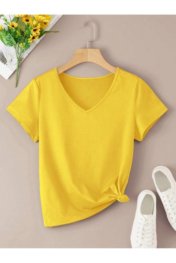WOMEN'S V-Neck Printed & Plain White Oversize T-shirt Casual Boyfirend
