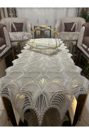 New Luxury Runner Living Room Coffee Table Table Cover Set French Laced Dowry Set Cappuccino 5 Pieces