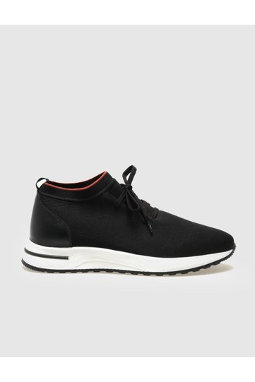 Knitwear Black Lace-Up Men's Sports Shoes