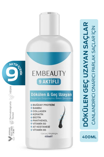 9 Aktifli Saç Dökülmesine Karşı Hızlı Saç Uzatan & Onarıcı Dolgunlaştırıcı Besleyici Şampuan 400 ML