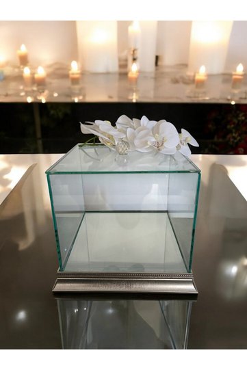 Glass Engagement Trousseau Package Box 25*25*20 cm Bride and Groom Package Wooden Mirror Bottom